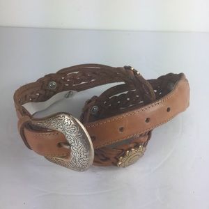 Fossil Brown S Leather Gold Braided Casual Belt